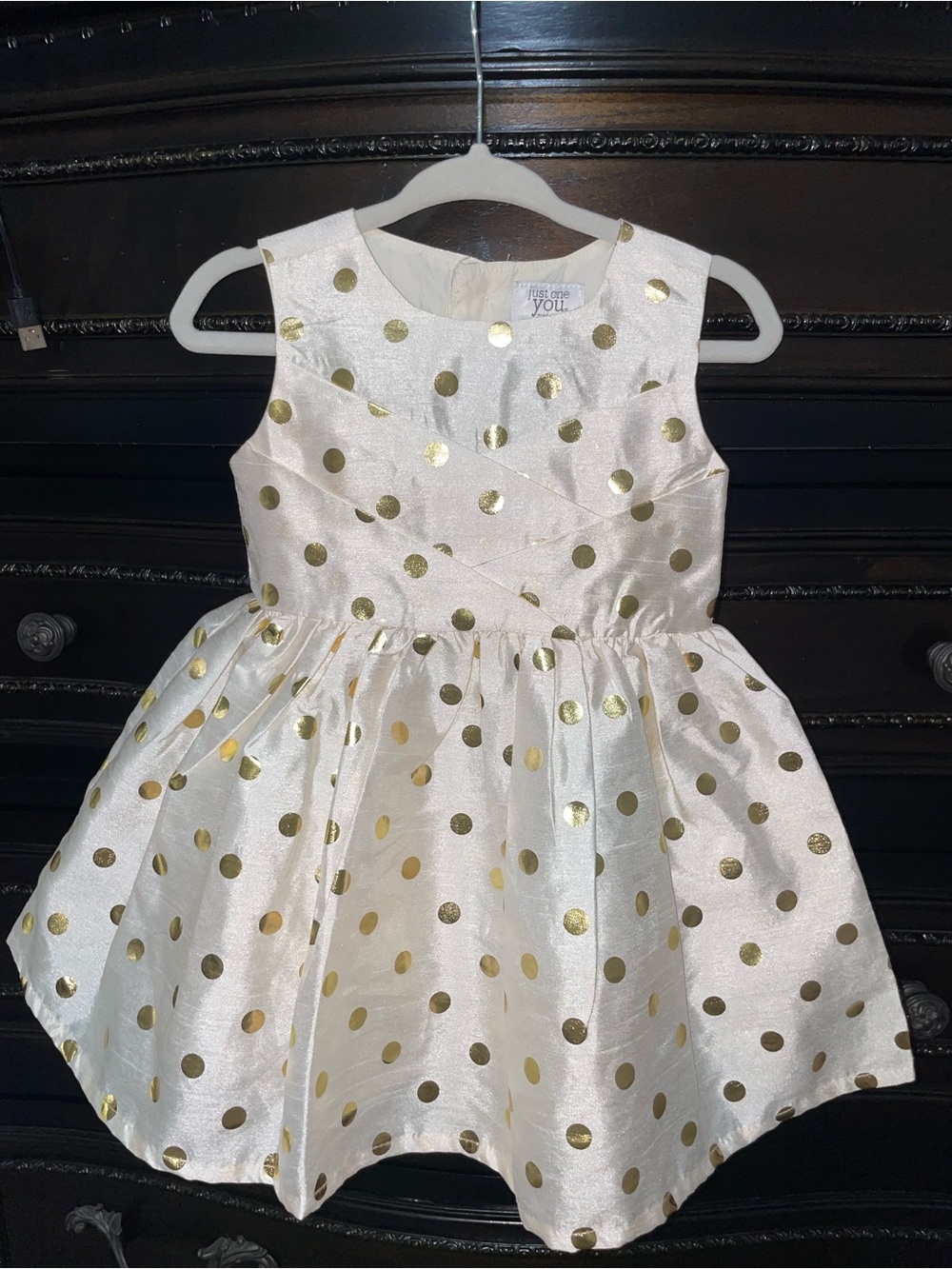 Just One You by Carter's Ivory Dress with Gold Polka Dots